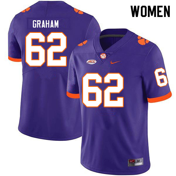 Women #62 Connor Graham Clemson Tigers College Football Jerseys Sale-Purple - Click Image to Close